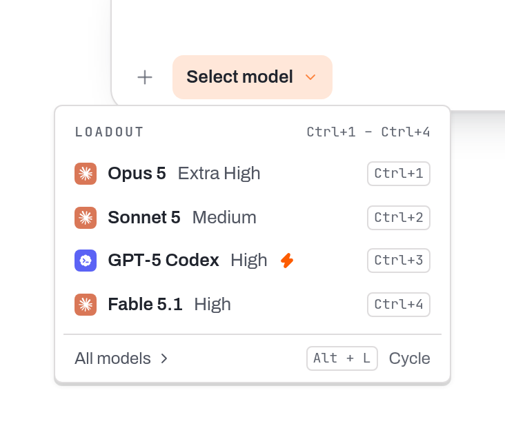 Repile model favorites: Opus, Sonnet, GPT-5 Codex
